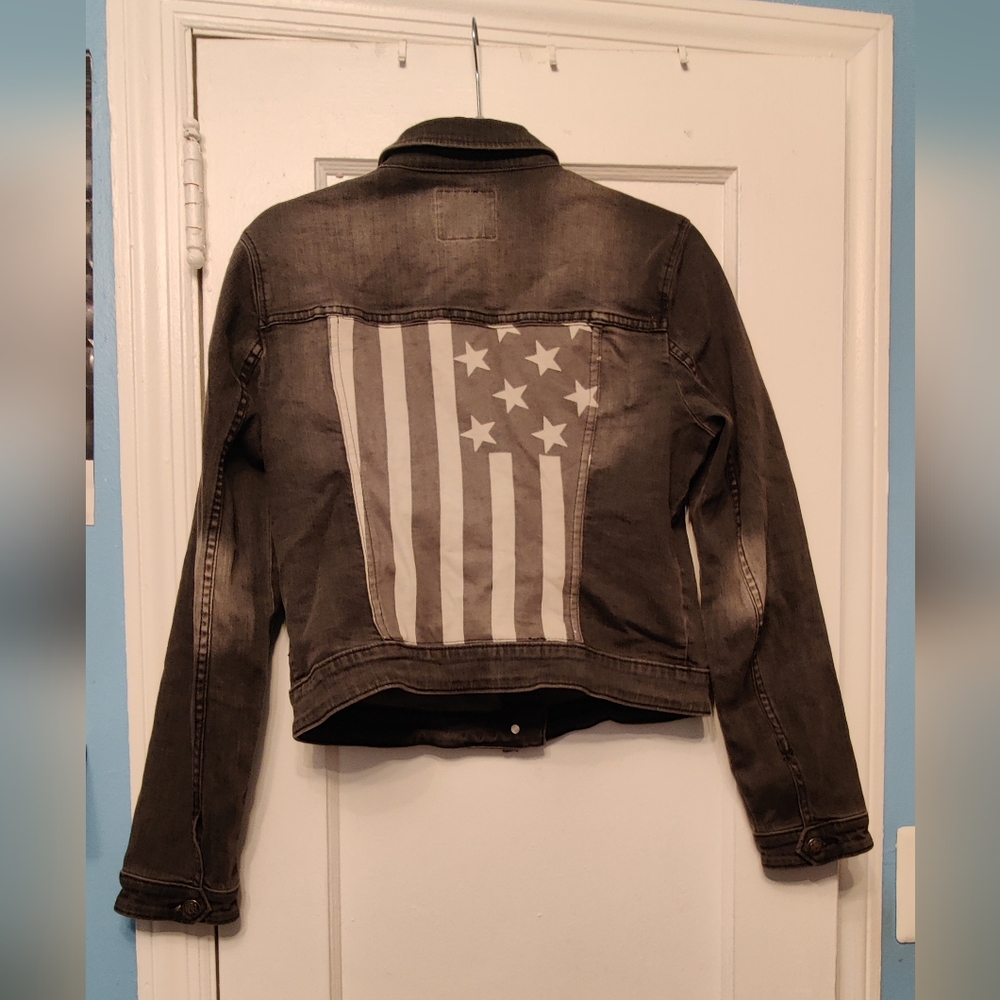 Rock & Republic Black Jean Jacket with Gray Stars and Stripes